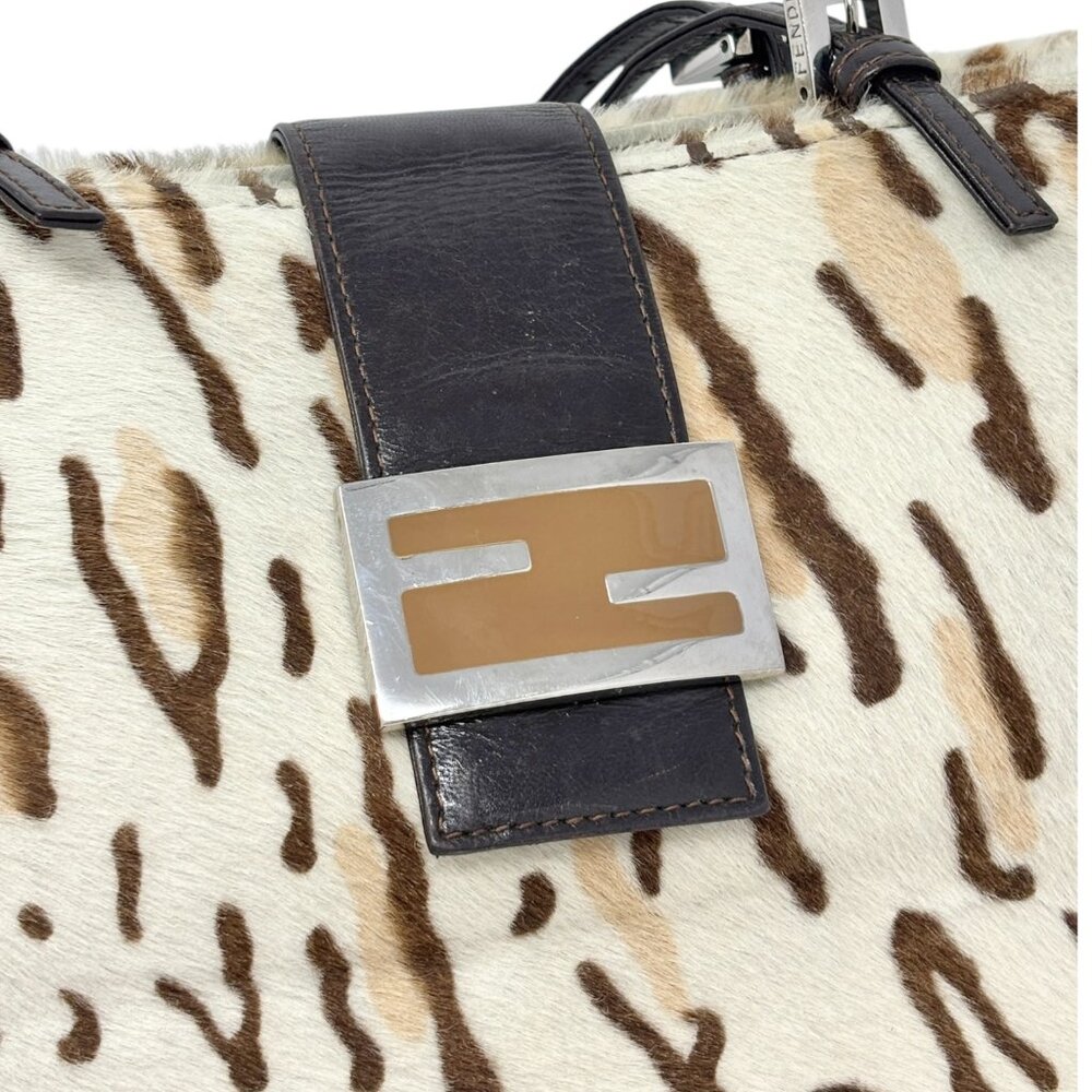 FENDI Vintage FF Logo Leopard Mamma Baguette Shoulder Bag Cream Brown [105532] - Picture 10 of 16